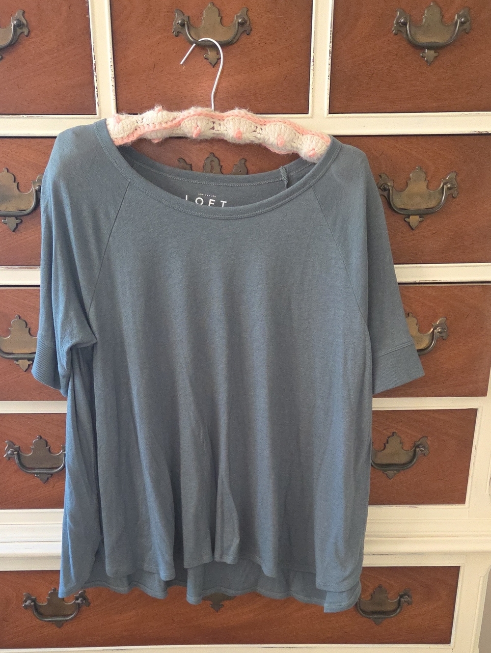 LOFT Slate Blue Short Sleeve Casual Crew Neck Top